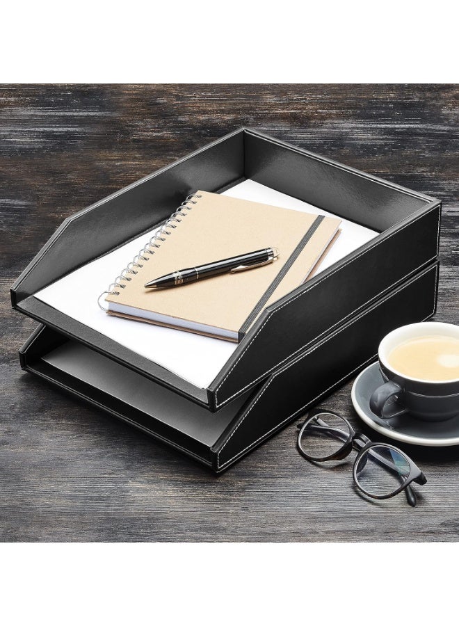Gallaway Leather Letter Tray Organizer - PU Leather Desk Tray, Perfect for Office Organization, Document Holder Fits A4 Paper, Stackable Drawers for Extra Storage (Black) - Image 5